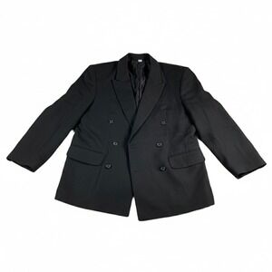 Retro Mens Double Breasted Blazer Jacket Black Size 40 Polyester Rayon Blend